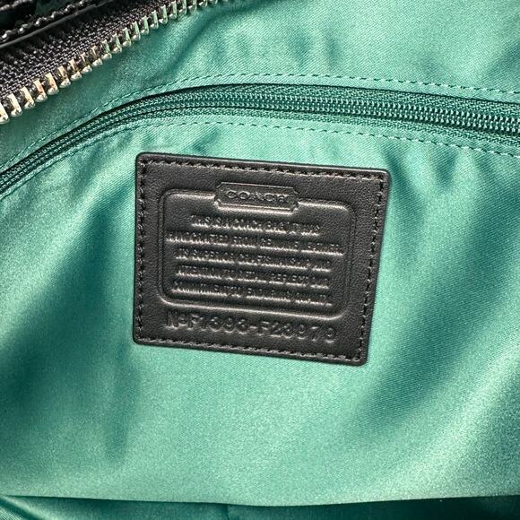 Coach Park Patent Carry Tote F23979 Purse Shoulder Bag Black with Aqua Interior - Picture 5 of 16